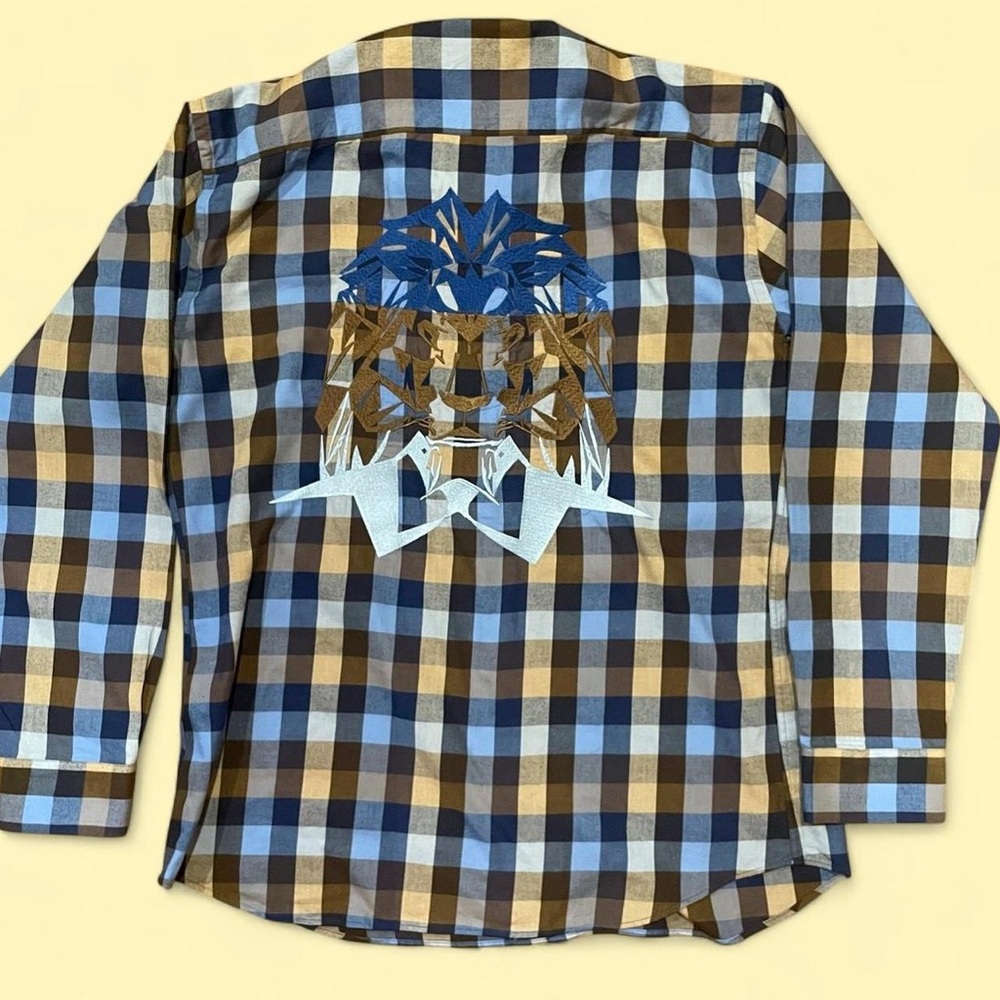 Men's Blue and Brown Checkered Shirt